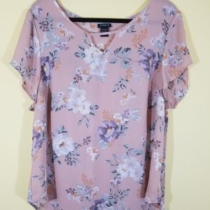 Pink keyhole floral blouse